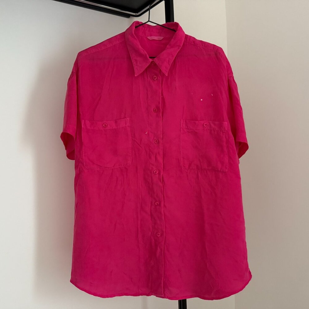 Left On Friday Sports Silk Button-Down, Hot Pink, Size S/M